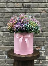 Цветочная композиция из Гипсофила и Розы в шляпной коробке в Щёлково