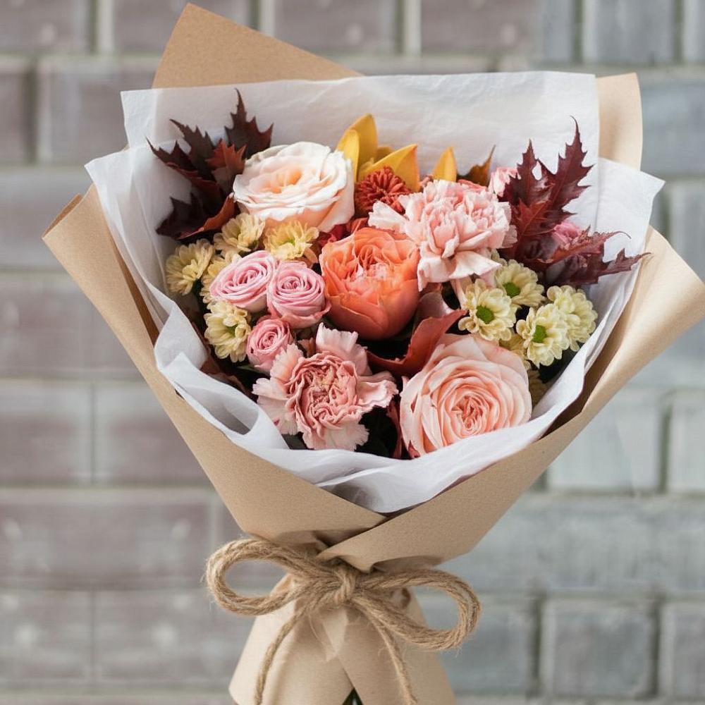 Букет цветов из: Гвоздики, Хризантемы и Розы в Щёлково