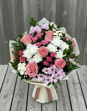 Букет цветов из:  Альстромерии, Гвоздики, Розы и Хризантемы в Щёлково