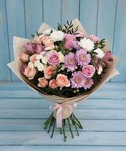 Букет цветов из:  Хризантемы, Розы и Альстромерии в Щёлково