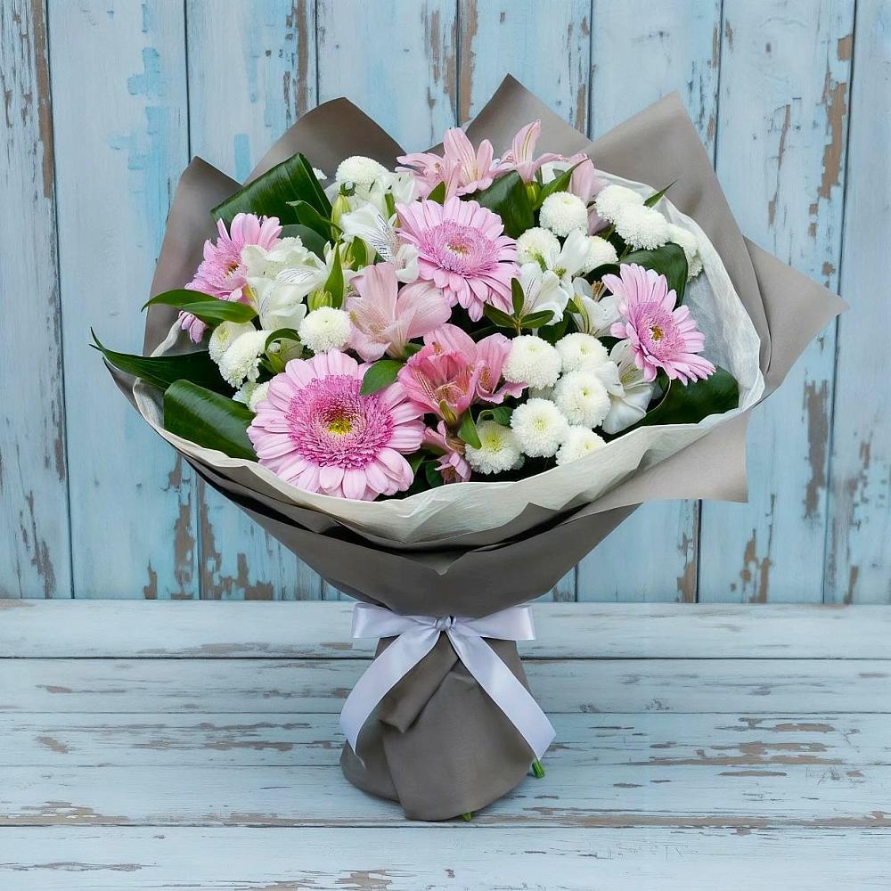 Букет цветов из: Герберы, Альстромерии и Хризантемы в Щёлково